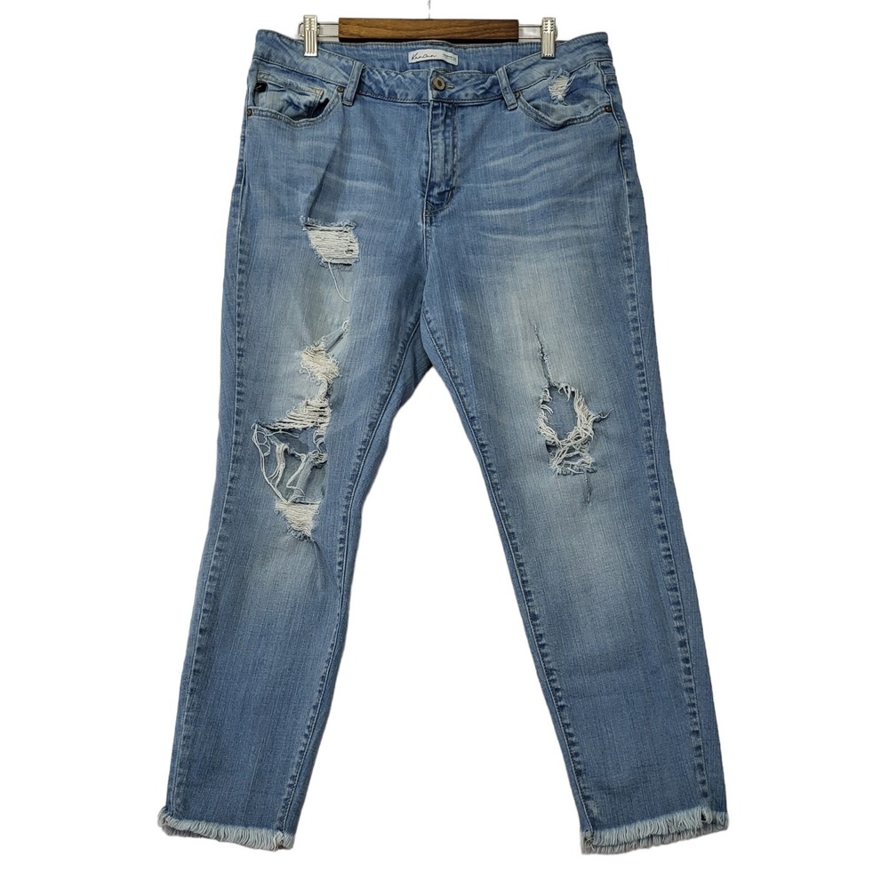 KanCan Maurices Jeans 32 (37x27) Blue Medium Wash High Rise Fringe Stretch Denim